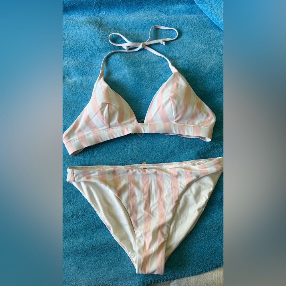 Victoria's Secret Pink and White Striped Bikini Set NWOT